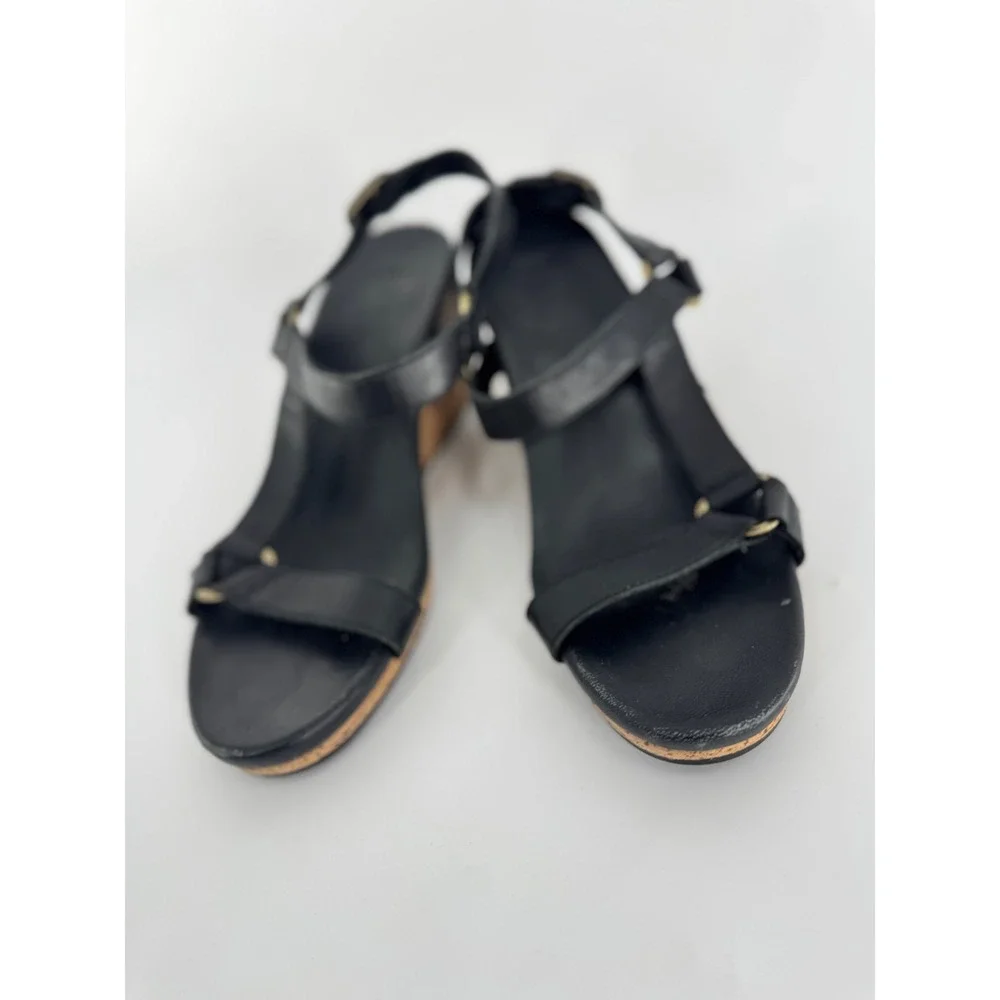 Teva Arrabelle Wedge Sandals‎ Women Size 7 Black Leather Cork Heel Strappy